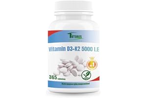 ‎FUTURES NUTRITION FUTURES NUTRITION 5000 I.E Vitamin D3 K2 Hochdosiert | Vegan | Beste Bioverfügbarkeit mit 99,7+% All-Trans Anteil | Nur 1 Tablette alle 5 Tage | Laborgeprüfte Reinheit | 365 Tabletten