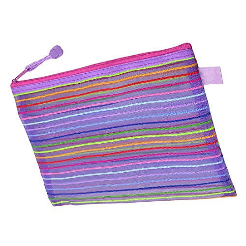 A5 Datei Tasche – TOOGOO(R) Reissverschluss Nylon Mesh Purpur Streifen A5 Dokumente, Stift Datei Tasche Ordner - 3