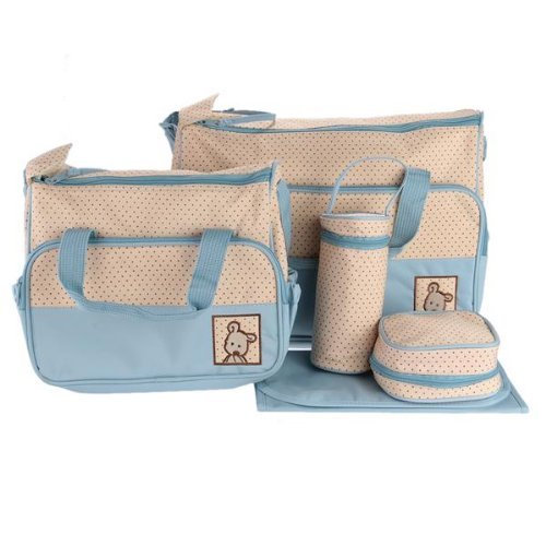 SODIAL(R) 5pcs Baby Changing Diaper Nappy Bag Mummy Shoulder Handbag Set Sky Blue