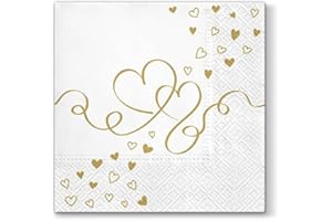 ‎SERVIETTENSHOP 20 Servietten Goldene Herzen/Hochzeit/Liebe 33x33cm