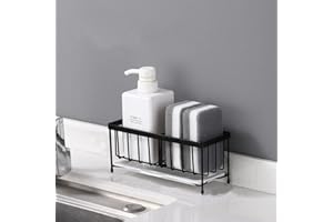 Wuudi Kitchen Sink Caddy Stainless Steel Sponge Holder with Removable Drain Tray Kitchen Organiser Tidy Rack (black)