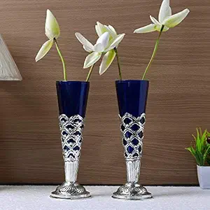 Homesake Cardinal Flower Vase Small with Hand Carving, Blue Long for Home Decoration, Living Room(Set of 2), Flower Not Included