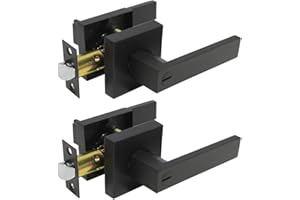 Probrico Black Privacy Door Handles, Interior Privacy Door Levers for Bedroom and Bathroom, Reversible Square Door Handle with Thumb Turn Bottom, 2 Pack
