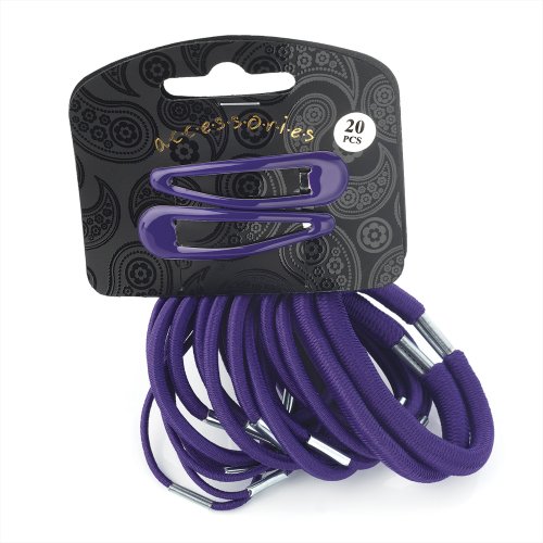 20 Piece Purple Hair Elastics Bobbles Bands and Hair Bendie Clips Set