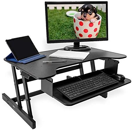 BACK Standing Desk | Height Adjustable Sit-Stand Workstation | New Easy to Use Hand-Levers | Office Desk for Desktop Computers and Laptops (Black)
