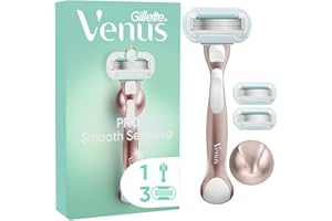 Gillette Venus Deluxe Smooth Sensitive maszynka do golenia dla kobiet, 3 wkłady do maszynki do golenia, metalowy uchwyt w kolorze różowego złota, Lubrastrip z odrobiną aloesu, golarki dla kobiet o