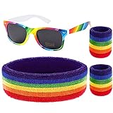 Sport Haarband: Regenbogen Sport Head Schweißbänder und Armband, extrem bequem zu tragen, die doppellagige Struktur kann effektiv den Kopf des Trägers schützen und die Auswirkungen durch heftige Kollision zu reduzieren. Es ist für verschiedene Sportarten geeignet.