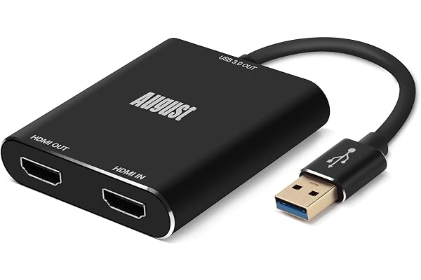 August VGB500 Carte de Capture HDMI - USB 3.0 Full HD 1080p 60 fps – Parfait pour Youtube Twitch Plug Play – Capture Enregistrement Diffusion en continu PS4 Xbox One Nintendo Switch pour PC Mac Linux