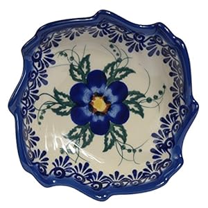 Traditional Polish Pottery, Decorative Snack & Dip Bowls, Handcrafted Ceramic Shell Bowl (200ml), Boleslawiec Style Pattern, M.501.PANSY