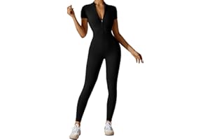 Litthing Mono de Yoga Mujer Ropa Deportiva con Cremallera Mangas Cortas Traje Una Pieza Jumpsuit Sexy Elásticos Largo Body Overol de Gimnasio Entrenamiento Fitness Running