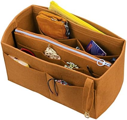 [Fits Speedy 35, Light Coffee] Felt Organizer (with Detachable Middle Zipper Bag), Bag in Bag, Wool Purse Insert, Customized Tote Organize, Cosmetic Makeup Diaper Handbag