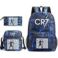 Jarttarn 3PCS Backpack Set,CR7 Football Backpack,Large Capacity Casual Backpack with Lunch Bag and Pencil case for Boys Girls (HS)