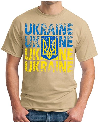OM3 – UKRAINE – T-Shirt UKRAJINA EM 2016 FRANKREICH FRANCE FUSSBALL FANSHIRT SOCCER CUP SPORT TRIKOT EUROPAMEISTER, M, khaki