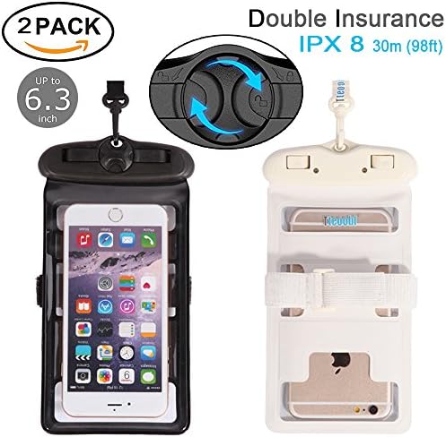 Waterproof Phone Case, Underwater Cover Full Protection Touch Sensitive &amp; Clear Screen Universal Shockproof Waterproof Dry Bag Pouch Iphone 7 6 6S Plus SE Outdoor Straps (White + Black)