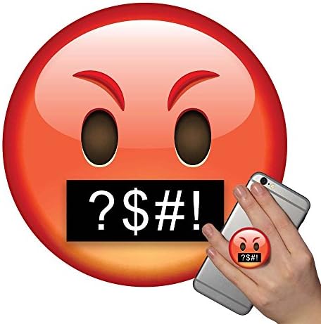 Emoji Pop Phone Socket Holder Grip Accessory Expanding Stand Mount Bracket for iPhone Mobile iPod iPad Samsung Galaxy Tablet Android Smartphone Prime for Girls for Boys White Black Rose Gold Marble Fun (Angry Face)