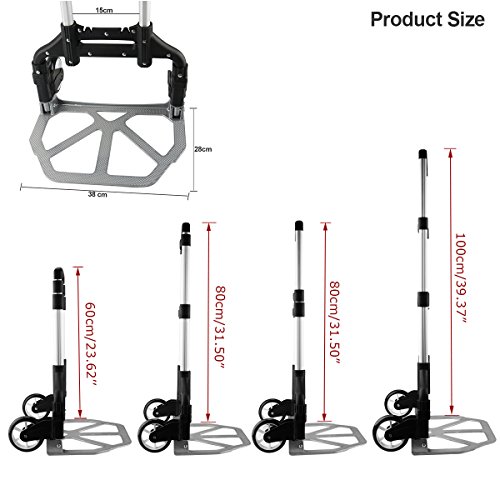 cusfull 75 kg Kapazität Sackkarre, zusammenklappbar Aluminium Warenkorb Gepäck Trolley Hand Truck für Indoor, Outdoor, Reisen, Shopping, Büro - 2