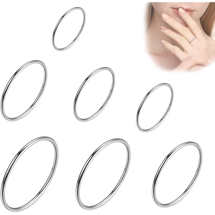 7 Bagues Fines En Acier Inoxydable - Largeur 1 Mm - Tailles 4 à 10 - Pour Empilage Ou Seule - Sans Nickel