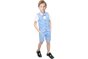 YILAKU Set di Vestiti per Ragazzi Gilet + Pantaloni + Camicia + Papillon 4 Pezzi Completi da Gentiluomo Completi Set da Smoking per Bambino 2-7 Anni
