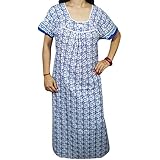 Indiatrendzs Women Cotton Nighty Printed Nightwear Maxi Gown 46" (Blue)