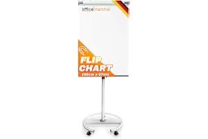 ‎OFFICEMARSHAL OfficeMarshal Flipchart Whiteboard mobil mit Rollenfuss Ständer 73x105cm | Höhenverstellbar bis 210cm, Beschreibbar, Trocken abwischbar, magnetisch (Shark)