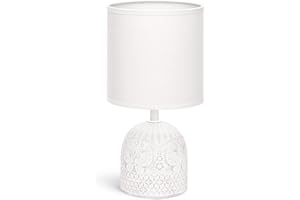 Aigostar - Lampki nocne, Lampa stołowa ceramiczna E14, Biały klosz z tkaniny, Lampki nocne w stylu vintage do sypialni, salonu, pokoju gościnnego, Dł. 13 x Wys. 26 cm