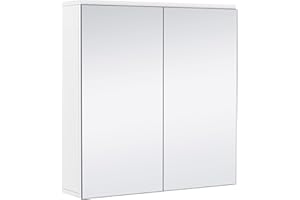 Yaheetech Bathroom Mirror Storage Cabinet Wall Mounted Cabinet Storage Unit with Double Mirror Doors & Adjustable Shelf, 15x63x60cm, Modern, White