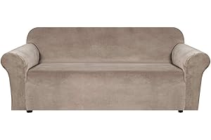 BELLAHILLS Copridivano in velluto elasticizzato, con cinghie antiscivolo nella parte inferiore, realizzato in velluto spesso e comodo, ampia copertura per divano a 3 posti, colore grigio talpa