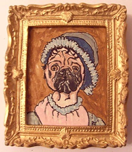 OOAK 1/12th DollHouse Miniature Hybrid Victorian Oil Painting - Jane Austen - Pug