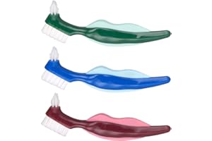 Artibetter False Teeth Cleaning Brush Hard Denture Brush Toothbrush 3pcs Denture Double Sided Brush Portable with Ergonomic Rubber Handle for Denture Care and Birthday