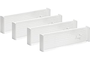 WEIKA Drawer Dividers, 4 Pack Adjustable Drawer Organiser, Expandable Kitchen Drawer Organiser With Foam Ends For Kitchen, Dresser, Clothes, Bedroom, Bathroom and Office (White)