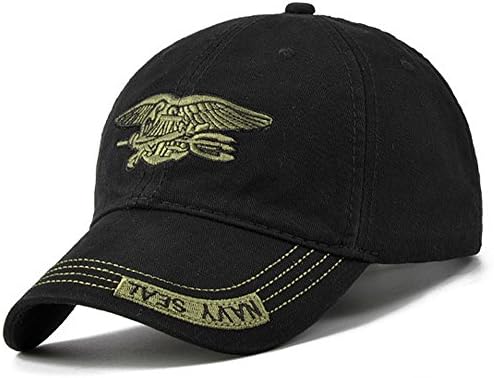 Men's Navy Seal Design Curved Baseball Sun Protection Cap with Adjustable Tape (Material: Cotton Blend) (Black)
