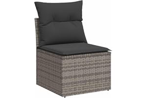 vidaXL Gartensofa ohne Armlehnen mit Kissen, Outdoor Sofa mit abnehmbarem waschbarem Bezug, Terrassensofa mit Stahlrahmen, Gartenstuhl Gartensessel Gartenmöbel, Grau Poly Rattan
