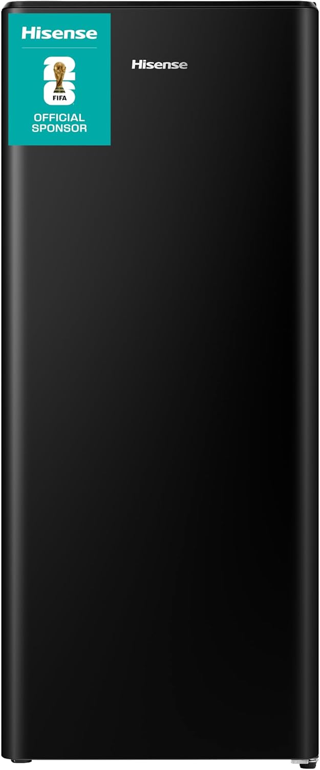 Hisense RR220D4BBE 52cm Freestanding Retro Fridge - 165-litre capacity with 4 star Ice box - Auto Defrost - Wine Rack - Black- E Rated, H128 x W51.9 x D51.3