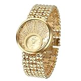 Webla Damen Geschenkset Armbanduhr Quartzuhr Analog mit Batterie mit Strass Armband (Gold)