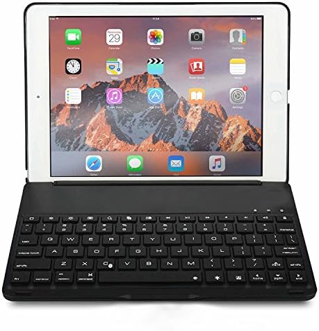 iPad Pro 9.7 /Air 2 Keyboard Case, HSZCTech Wireless Bluetooth QWERTY Keyboard Aluminum Finish Hard Clamshell Carrying Case Cover with 7 Backlight Colors for Apple iPad Pro 9.7 inch( Black)