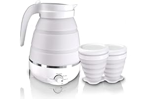 MUMISUTO Faltbarer Wasserkocher, 600 ml Elektrischer Reisekessel, Camping Wasserkessel mit 2 Faltbaren Becher, Silikon Wasserkessel Reisewasserkocher mit mehrfacher Einstellungen, für Wasser Milch Kaffee Tee