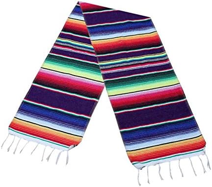 Vellio Shine Mexican Serape Table Runner,Colorful Striped Fringe Cotton Table Cloth for Pool Party,Wedding,Holiday Decorations