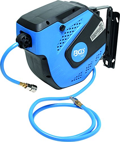 BGS 3297 | Druckluftschlauch mit Aufroller | automatisch | 10 m + 1,5 m Zuleitung | 180° schenkbar | inkl. Montagehalter | Schlauchaufroller