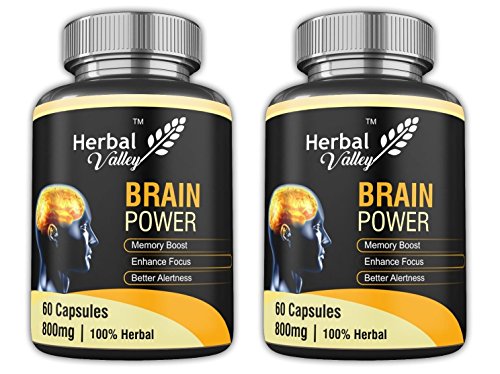 HerbalValley™ Brain Power 60 Capsules | 7 Herbal Ingredients for better Memory | Mental Clarity | Focus and Concentration | Brahmi | Shankpushpi | DHA (Pack of 2)