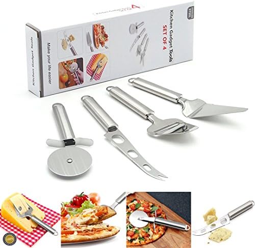 Stainless Steel Kitchen Gadgets Tools Set of 4 Pizza Wheel Cutter Cheese Slicer Cheese Dough Cookies Pie Server