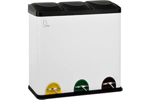 SVITA TC3X20 Treteimer 60 Liter 3x20L dreifach XXL Abfalleimer 3er-Mülleimer Mülltrennung Küchen-Eimer (Weiß)