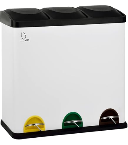 HÜSQ Trash Can 60 Liter - Full Black Edition - Black Trash Can with 3 Compartments - Trio Trash Can 3 X 20 Liter - Bin for Waste Separation - for Household