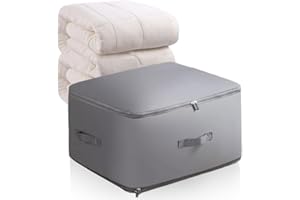 77TKIOP Ultra Platz sparender selbstkomprimierender Organizer - Schlafzimmer Kleidung Lagerung Taschen mit Reißverschluss mit verstärkten Griffen for Bettdecken Kleidung Decken (Grau, XL (52x42x60CM))
