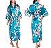 Produktbild Swallowuk Damen Elegant Morgenmantel Maxi mit Gürtel Lang Kimono Kleid Blumen Muster Bademantel Frauen Lange Robe Schlafmantel Girl Pajama Party (M, Blau)