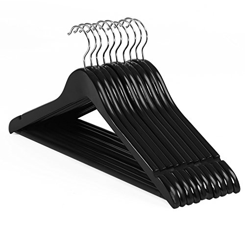 Songmics 100 x Kleiderbügel aus Ahornholz, mit Rockkerben und Hosensteg, 360 Grad drehbar, schwarz CRW02B-100