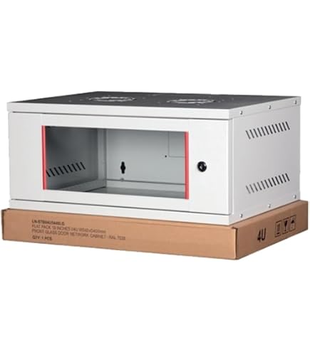 Armoire Rack Mural 19" 4U Avec Porte En Verre - Dimensions 40x53x24 Cm, Support Jusqu'à 30 Kg, Inclut Une étagère - 6