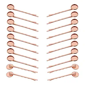 20 Pieces Metal Bobby Pins Hair Clips Hair Bobby Pins with 12mm Round Brass Tray Hairpins Clips Metal Hair Clips for DIY Hair Accessories Making, Rose-Gold