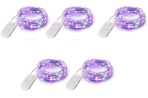WHSCwp LED String Lights 5 Pack, 10mm10 LED Fairy Lights Battery Operated, Copper Wire Light for Home Garden Wedding Party Christmas Halloween Concerts Bars Clubs Hotels(Purple)