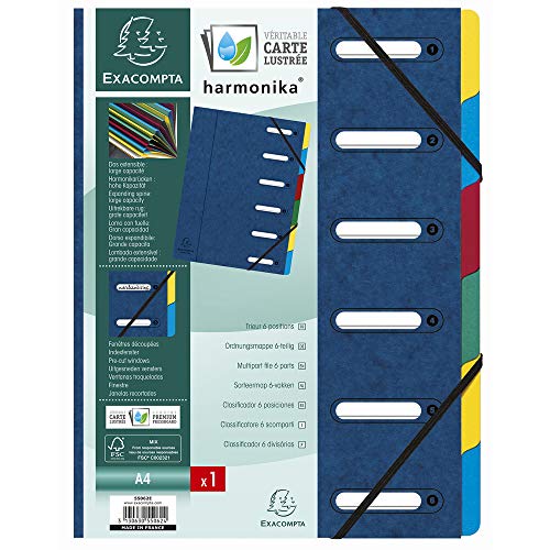 Exacompta 55062E - Clasificador harmonika con ventanas con gomas  6 compartimentos  azul