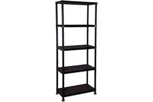 GENERIC TAHA ® 5 Tier 60cm Wide Heavy Duty Black Plastic Shelving Unit Storage Organiser Garage Home Pantry Racking Shelf Shelves Workbench Workman Bays Racking Tools Paint Stationary 173X60X30